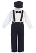 Little Boys Black Adjustable Clip-On Suspender Pants Hat Set 2T-7 - SophiasStyle.com